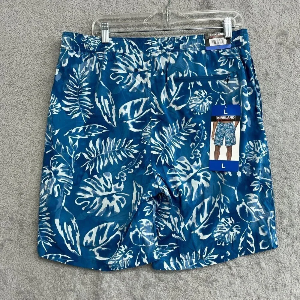 NEW Kirkland Signature Men's L Blue Tropical Swim Shorts